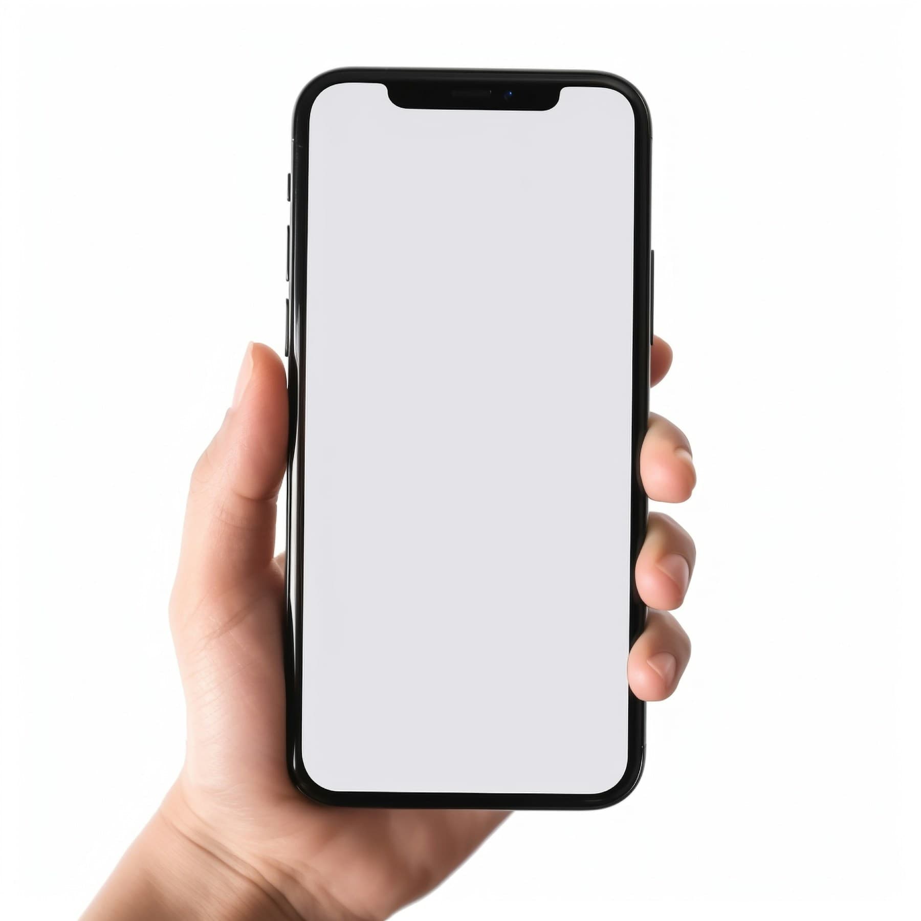 Close phone mockup held in hand on a light background